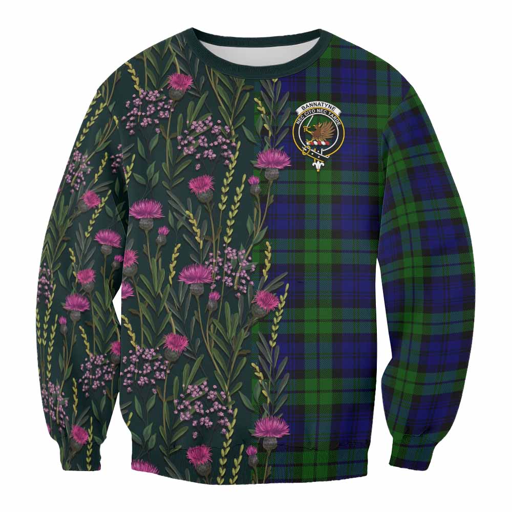 Bannatyne Family Crest Tartan Sweatshirt Scottish Thistle Flower Pattern Half Style - Tartan Vibes Clothing