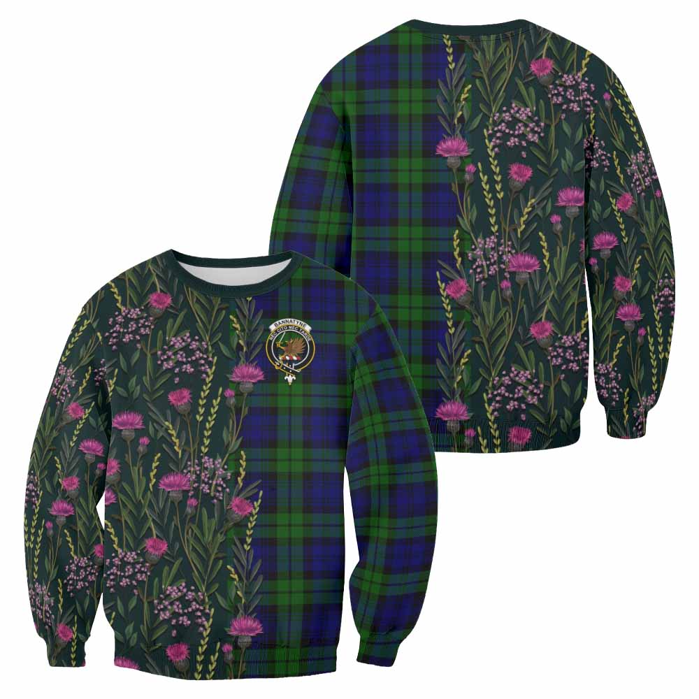 Bannatyne Family Crest Tartan Sweatshirt Scottish Thistle Flower Pattern Half Style - Tartan Vibes Clothing
