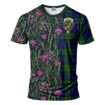Bannatyne Family Crest Tartan T-Shirt Scottish Thistle Flower Pattern Half Style - Tartan Vibes Clothing