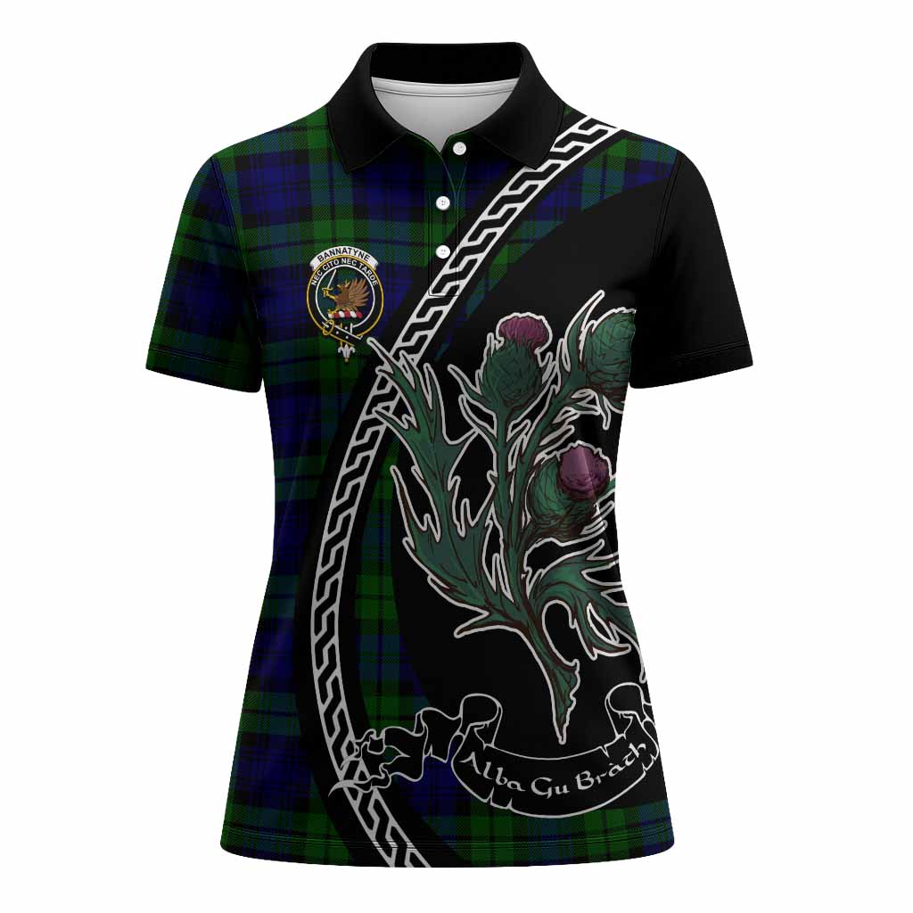 Bannatyne Family Crest Tartan Women Polo Shirt Alba Thistle Inspired - Tartan Vibes Clothing