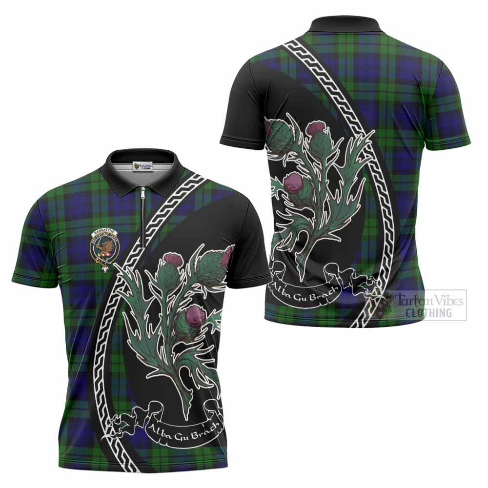 Bannatyne Family Crest Tartan Zipper Polo Shirt Alba Thistle Inspired - Tartan Vibes Clothing