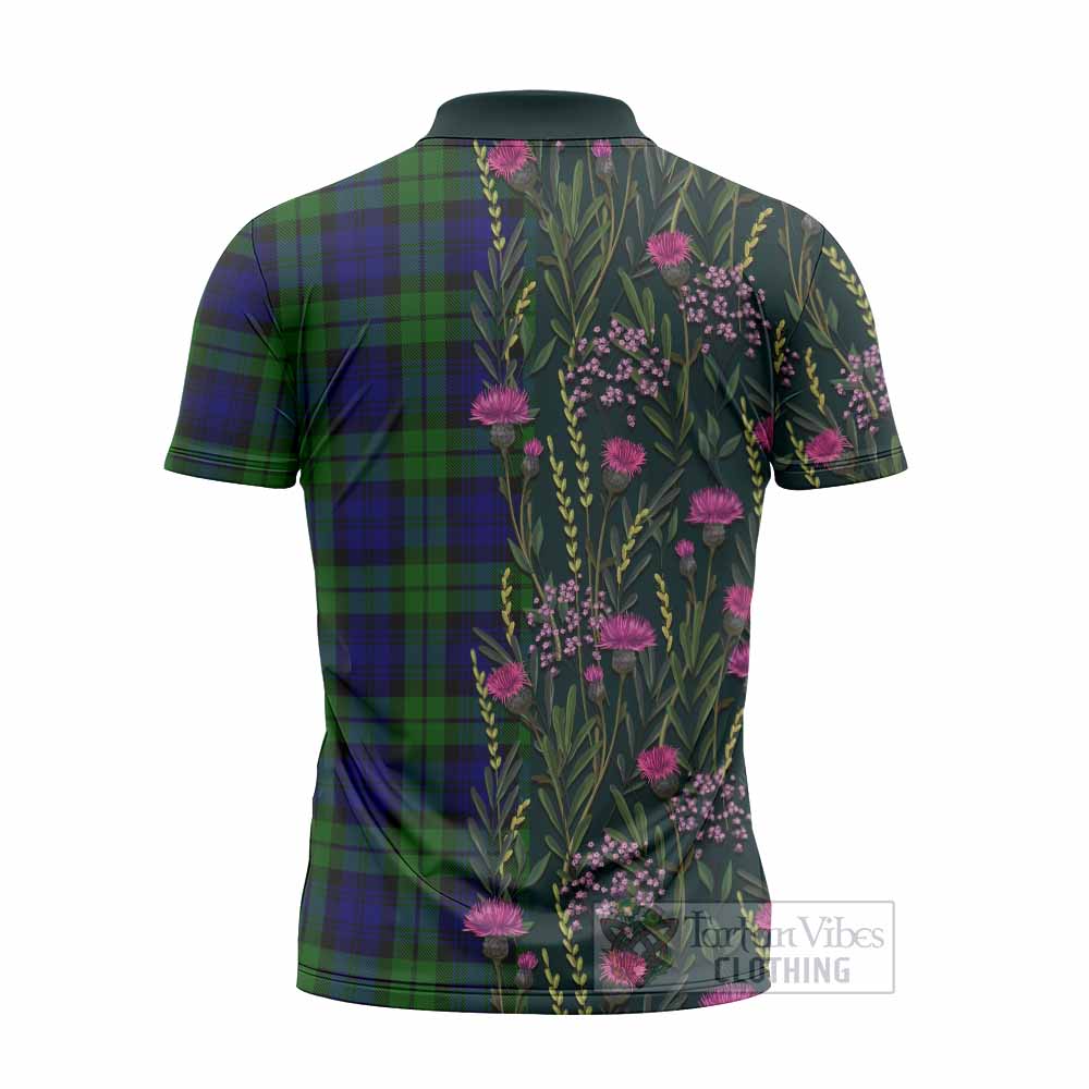 Bannatyne Family Crest Tartan Zipper Polo Shirt Scottish Thistle Flower Pattern Half Style - Tartan Vibes Clothing