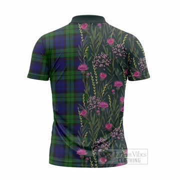 Bannatyne Family Crest Tartan Zipper Polo Shirt Scottish Thistle Flower Pattern Half Style - Tartan Vibes Clothing