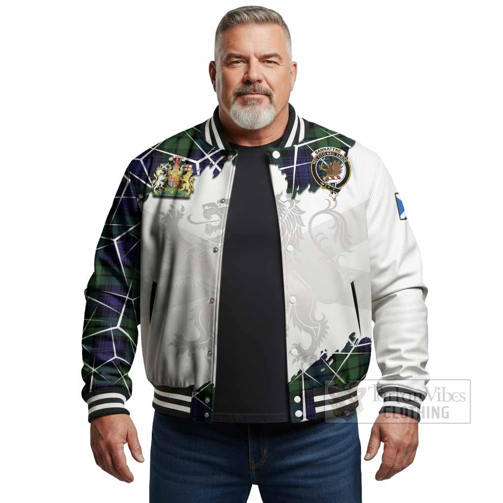 Bannatyne Tartan Baseball Jacket with Family Crest and Lion Rampant Grunge Style