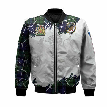 Bannatyne Tartan Bomber Jacket with Family Crest and Lion Rampant Grunge Style