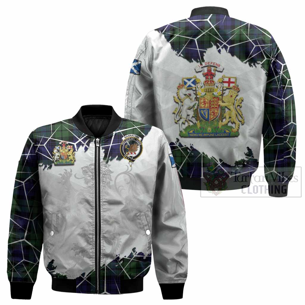 Bannatyne Tartan Bomber Jacket with Family Crest and Lion Rampant Grunge Style