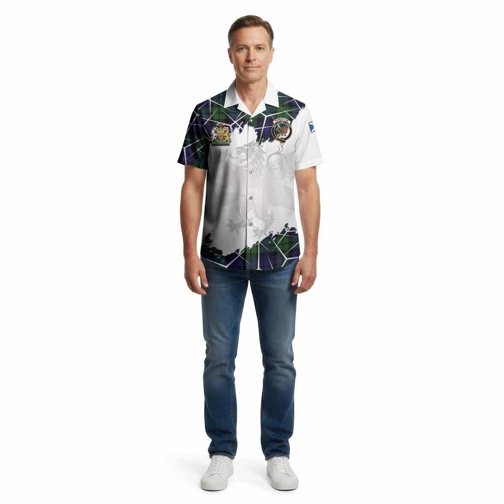 Bannatyne Tartan Cotton Hawaiian Shirt with Family Crest and Lion Rampant Grunge Style