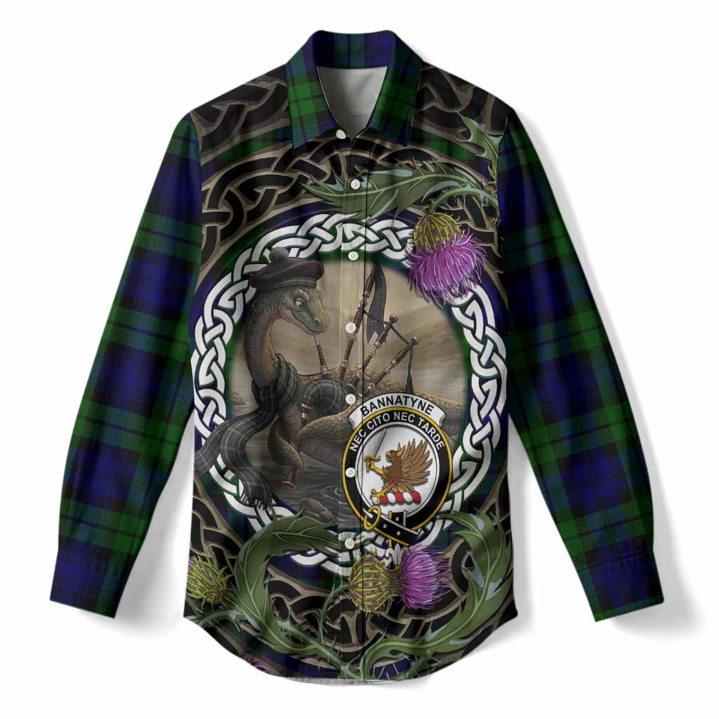 Bannatyne Tartan Crest Bagpipe Nessie Women Casual Shirt Scottish Loch Ness Monster Celtic Thistle
