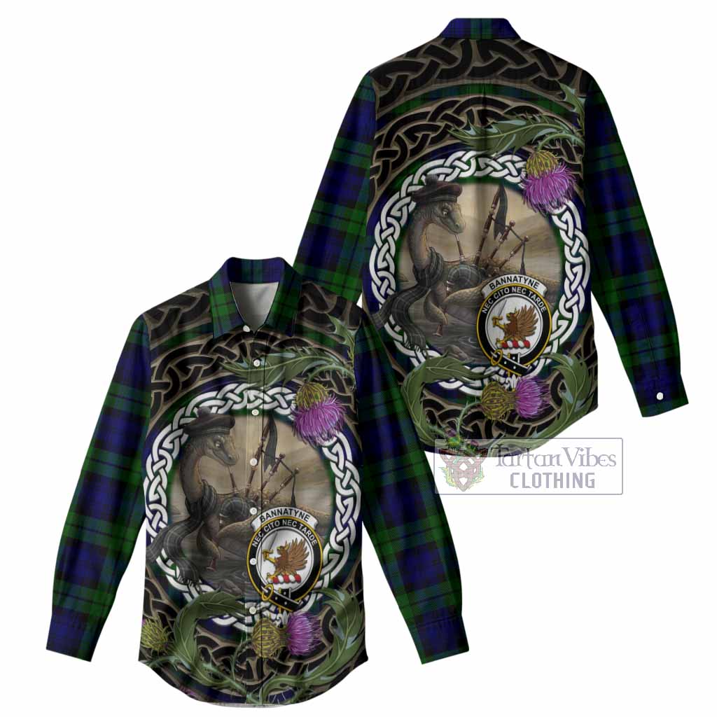 Bannatyne Tartan Crest Bagpipe Nessie Women Casual Shirt Scottish Loch Ness Monster Celtic Thistle