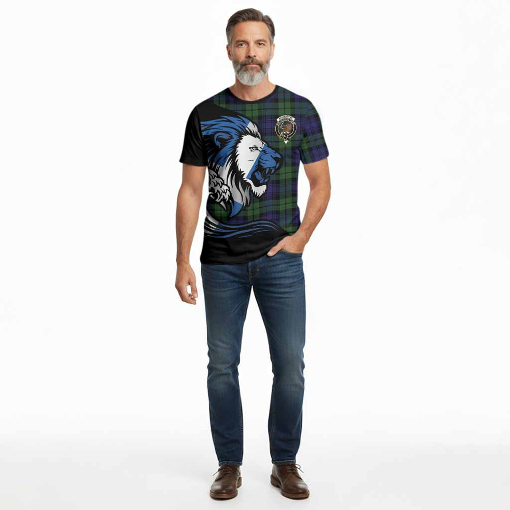 Bannatyne Tartan Crest Cotton T-shirt Scottish Golden Lions Wave Flow