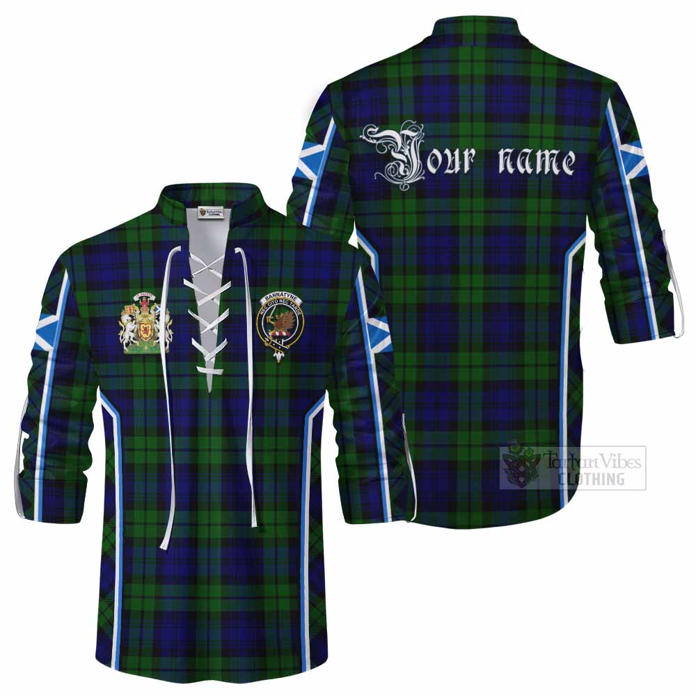 Bannatyne Tartan Crest Ghillie Kilt Shirt Scotland Coat of Arm Flag Style - Tartan Vibes Clothing