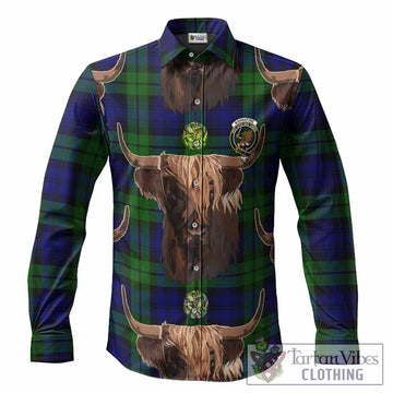 Bannatyne Tartan Crest Long Sleeve Button Shirts Scotland Heilan Coo Tartan Seamless Style