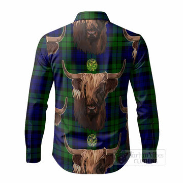 Bannatyne Tartan Crest Long Sleeve Button Shirts Scotland Heilan Coo Tartan Seamless Style
