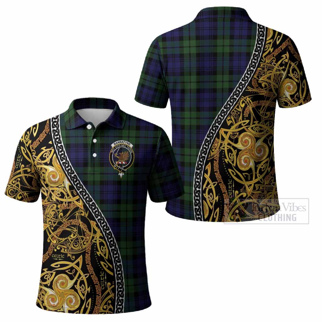 Bannatyne Tartan Crest Polo Shirt Celtic Knot and Triple Trickle Spiral Symbols