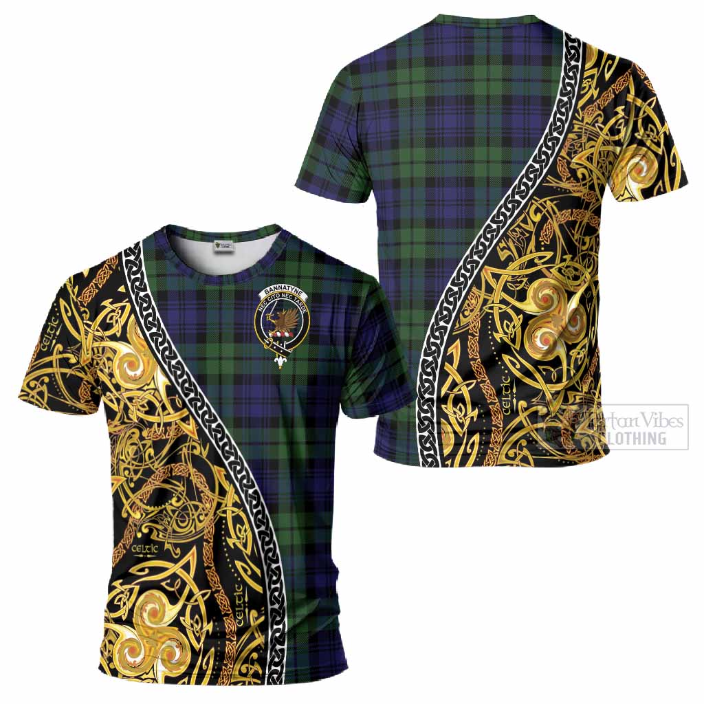 Bannatyne Tartan Crest T-Shirt Celtic Knot and Triple Trickle Spiral Symbols