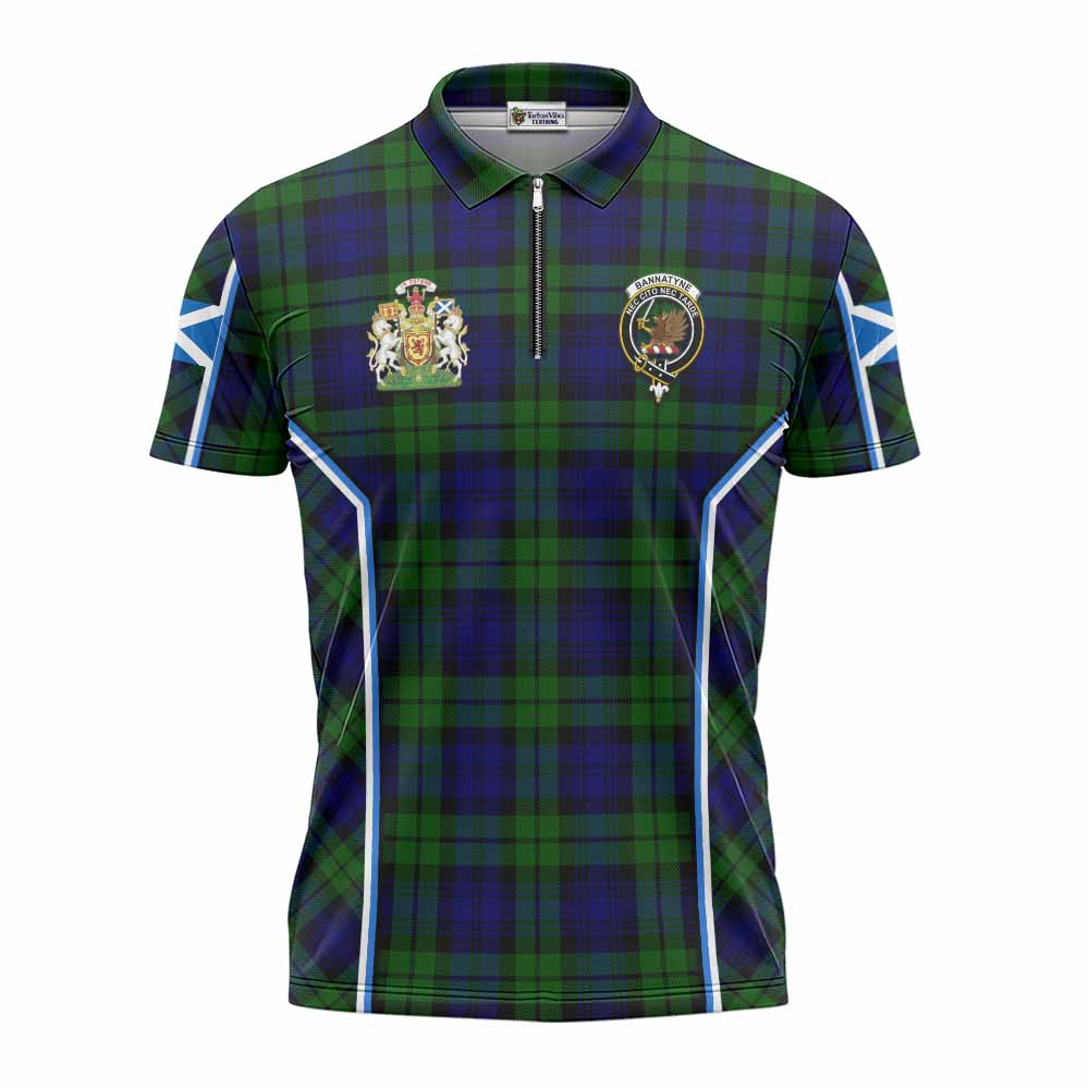 Bannatyne Tartan Crest Zipper Polo Shirt Scotland Coat of Arm Flag Style - Tartan Vibes Clothing