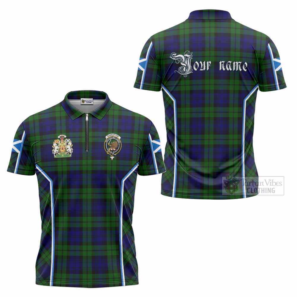 Bannatyne Tartan Crest Zipper Polo Shirt Scotland Coat of Arm Flag Style - Tartan Vibes Clothing
