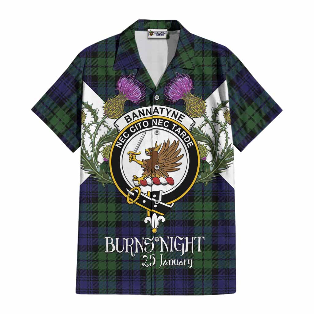 Bannatyne Tartan Family Crest Cotton Hawaiian Shirt Scottish Burns Night Thistle Floral