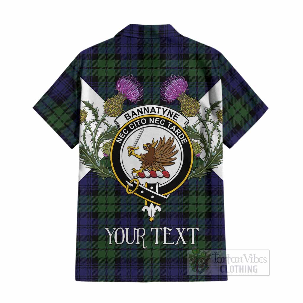 Bannatyne Tartan Family Crest Cotton Hawaiian Shirt Scottish Burns Night Thistle Floral