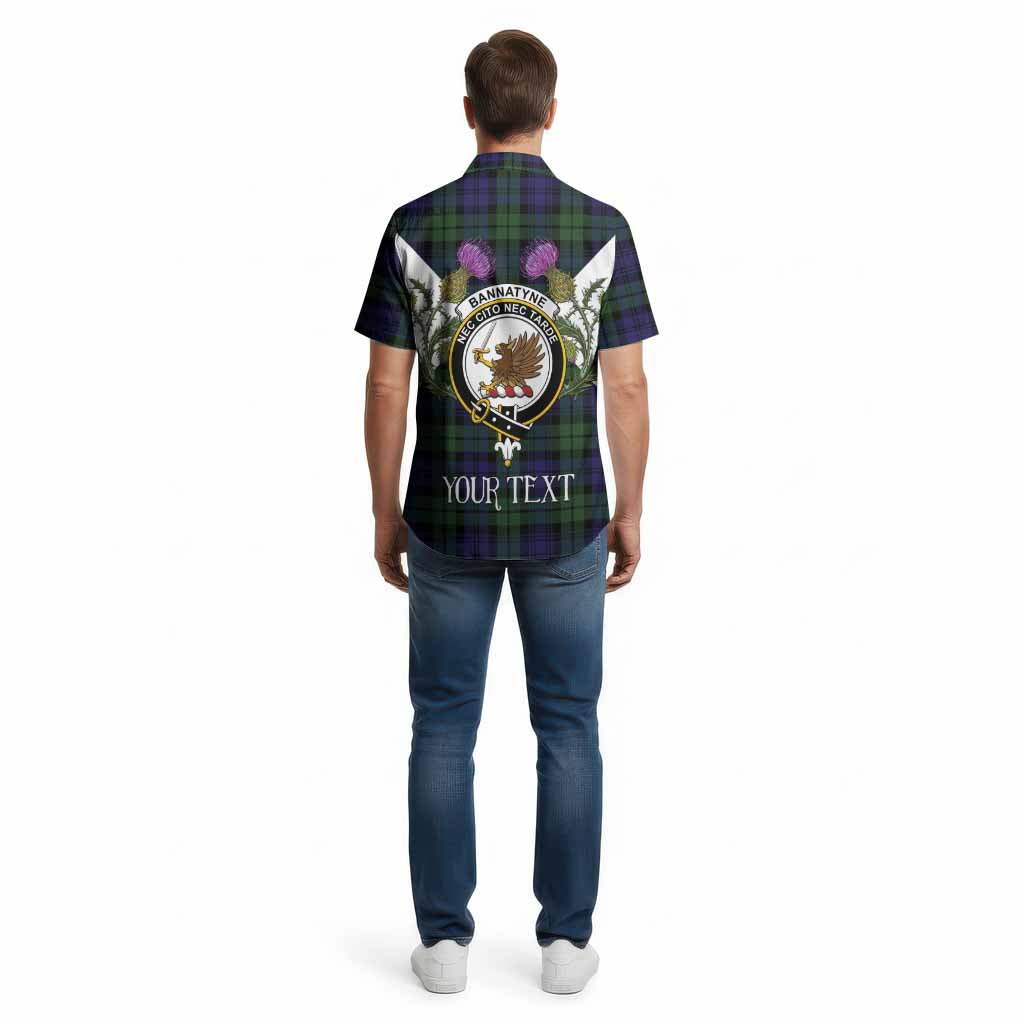 Bannatyne Tartan Family Crest Cotton Hawaiian Shirt Scottish Burns Night Thistle Floral