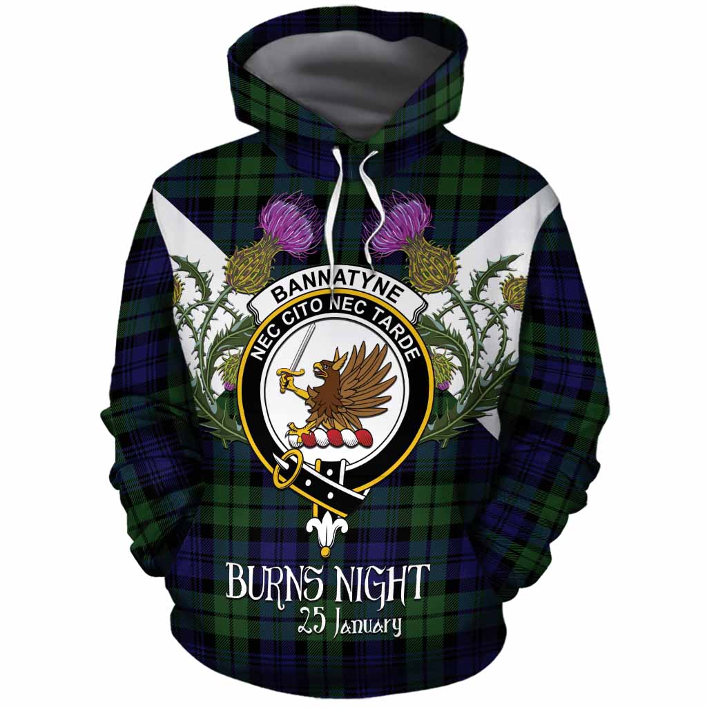 Bannatyne Tartan Family Crest Cotton Hoodie Scottish Burns Night Thistle Floral