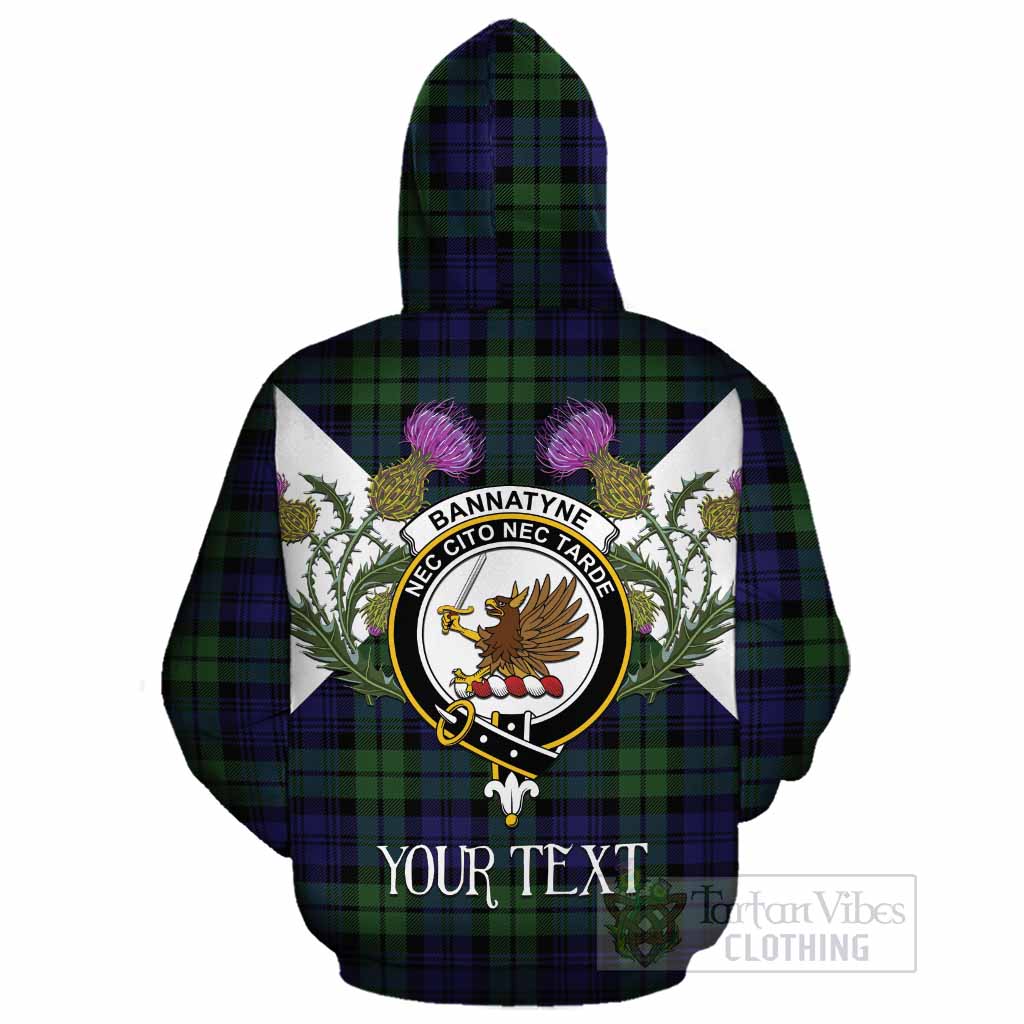Bannatyne Tartan Family Crest Cotton Hoodie Scottish Burns Night Thistle Floral