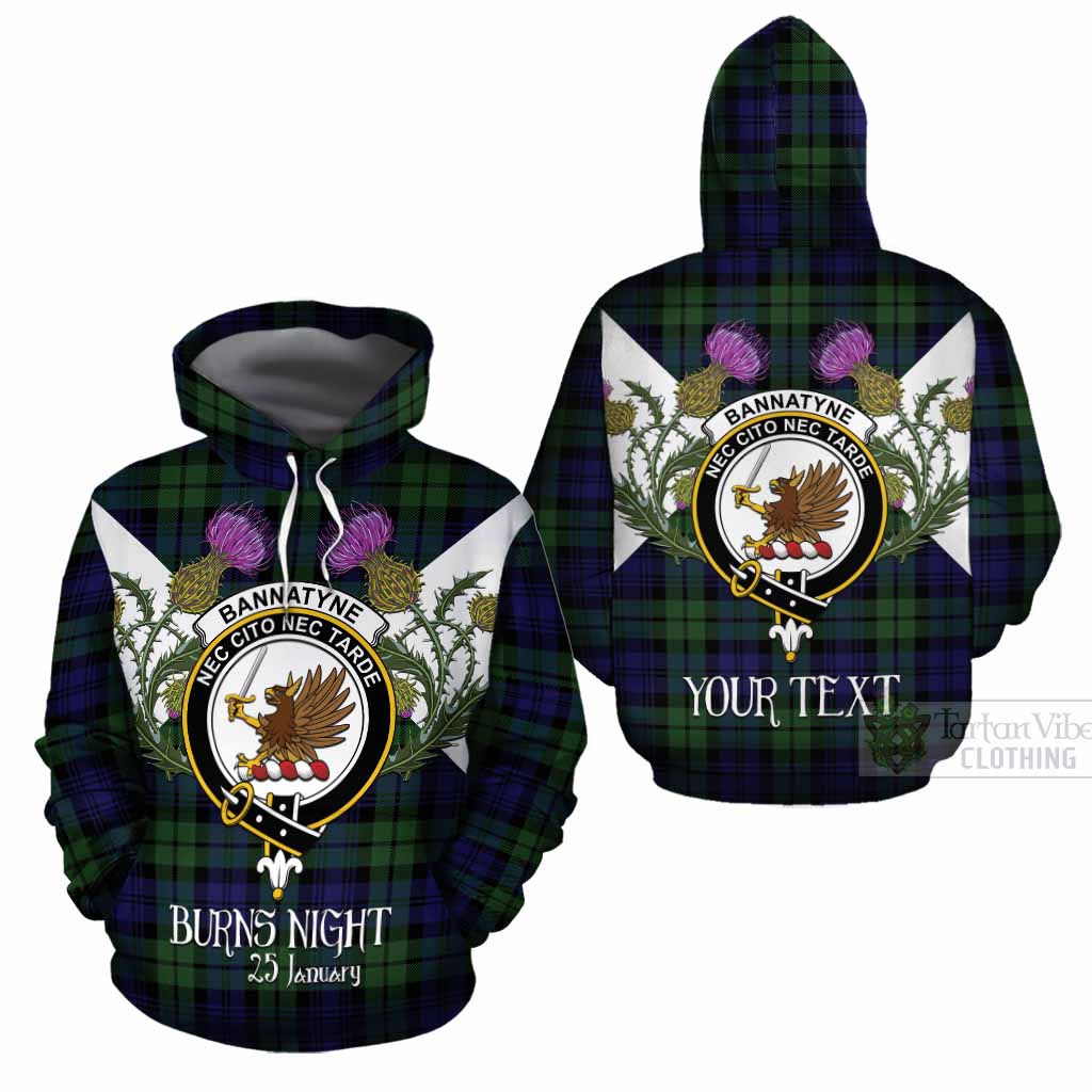 Bannatyne Tartan Family Crest Cotton Hoodie Scottish Burns Night Thistle Floral