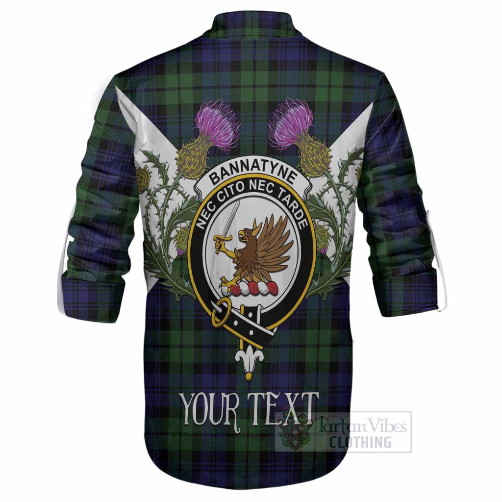 Bannatyne Tartan Family Crest Ghillie Shirt Scottish Burns Night Thistle Floral