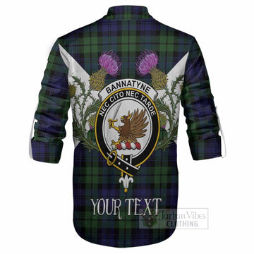 Bannatyne Tartan Family Crest Ghillie Shirt Scottish Burns Night Thistle Floral