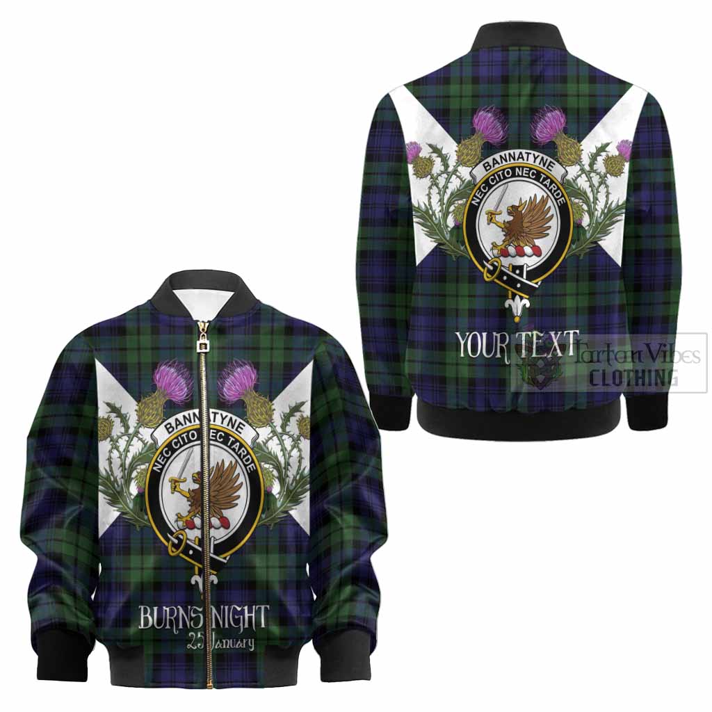 Bannatyne Tartan Family Crest Kid Bomber Jacket Scottish Burns Night Thistle Floral