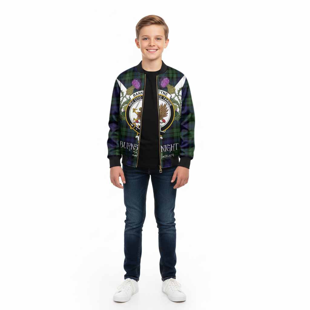 Bannatyne Tartan Family Crest Kid Bomber Jacket Scottish Burns Night Thistle Floral