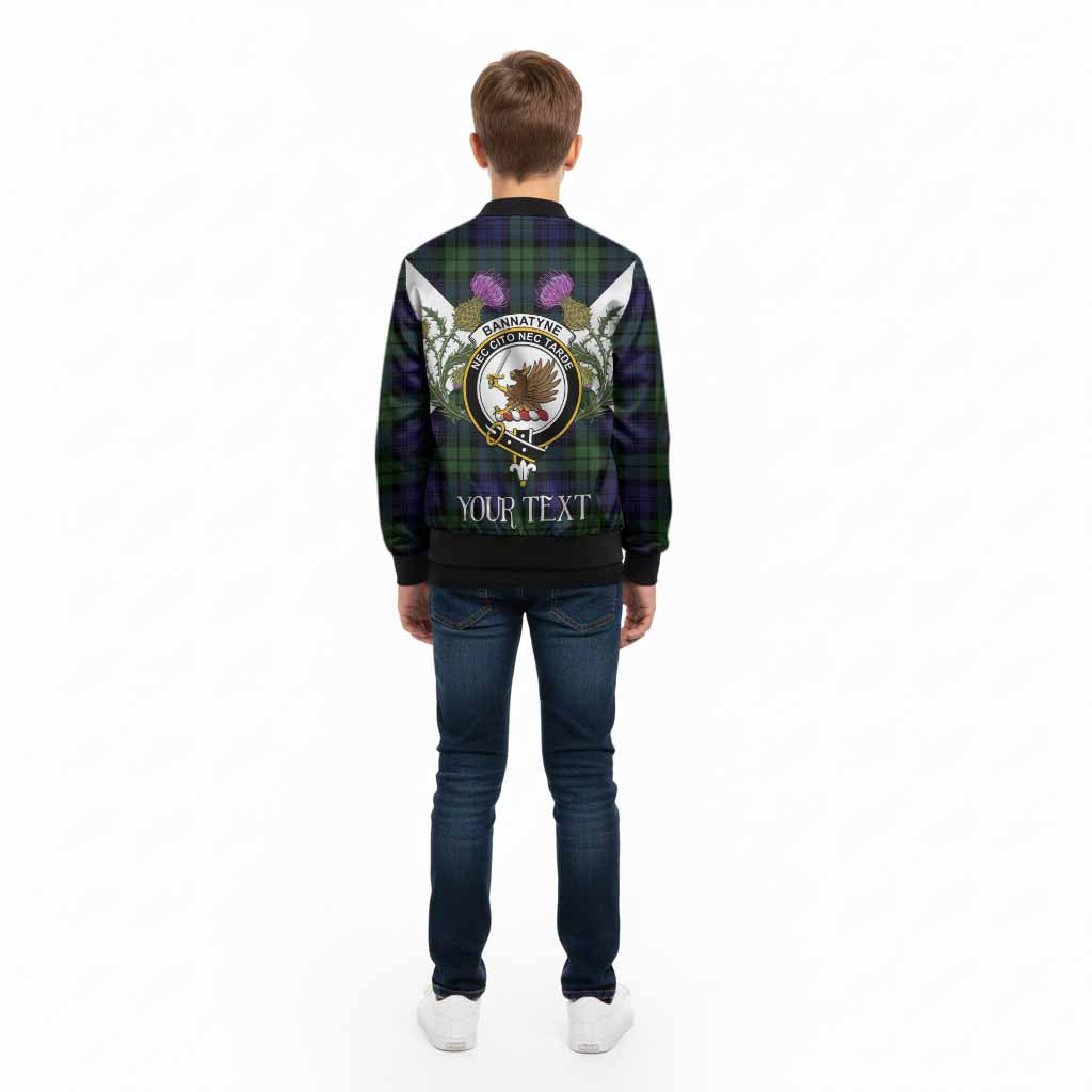 Bannatyne Tartan Family Crest Kid Bomber Jacket Scottish Burns Night Thistle Floral