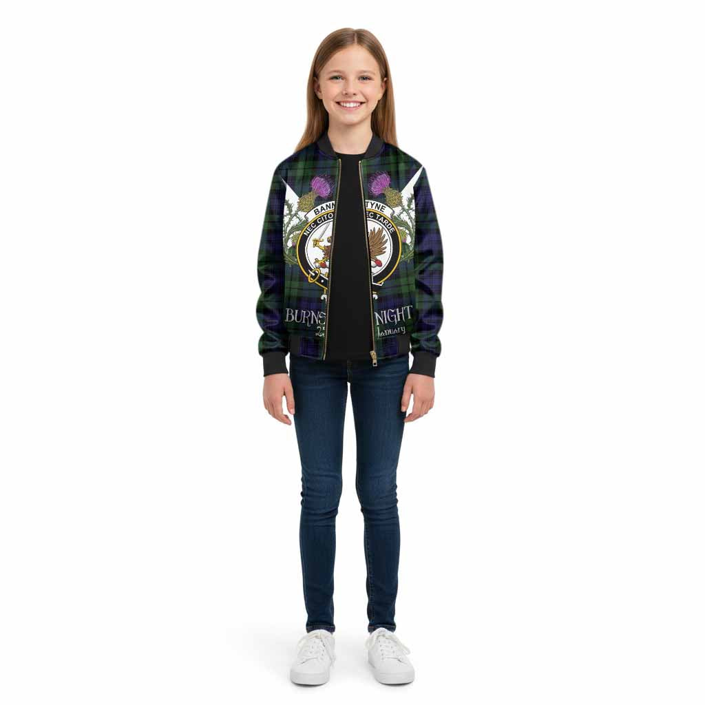Bannatyne Tartan Family Crest Kid Bomber Jacket Scottish Burns Night Thistle Floral