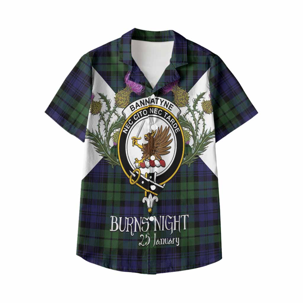 Bannatyne Tartan Family Crest Kid Hawaiian Shirt Scottish Burns Night Thistle Floral