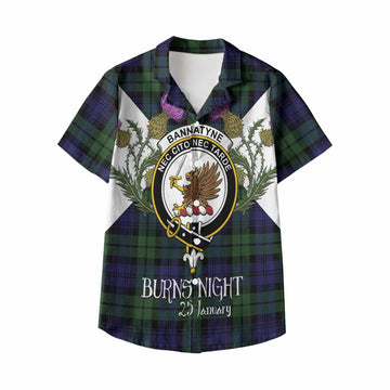Bannatyne Tartan Family Crest Kid Hawaiian Shirt Scottish Burns Night Thistle Floral