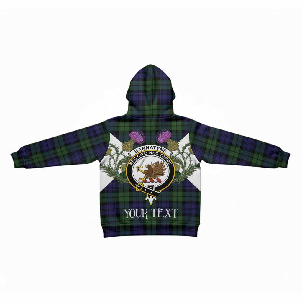 Bannatyne Tartan Family Crest Kid Hoodie Scottish Burns Night Thistle Floral