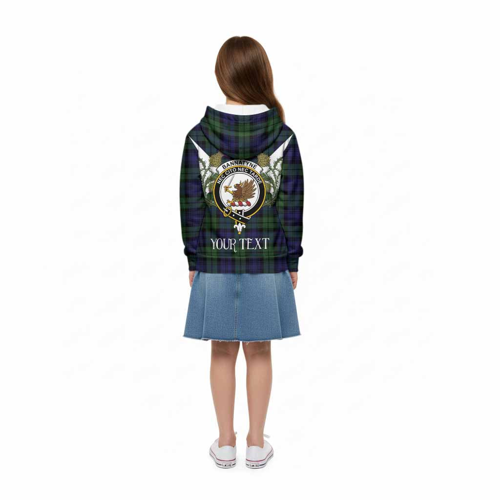 Bannatyne Tartan Family Crest Kid Hoodie Scottish Burns Night Thistle Floral