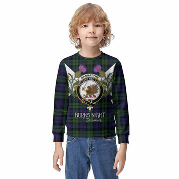 Bannatyne Tartan Family Crest Kid Knitted Sweatshirt Scottish Burns Night Thistle Floral