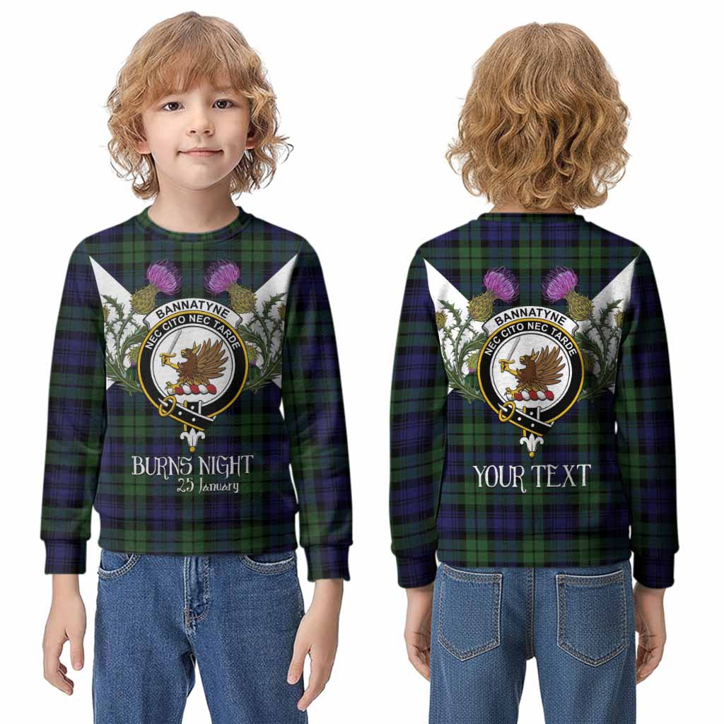 Bannatyne Tartan Family Crest Kid Knitted Sweatshirt Scottish Burns Night Thistle Floral