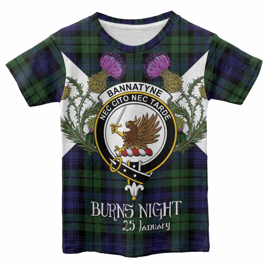 Bannatyne Tartan Family Crest Kid T-shirt Scottish Burns Night Thistle Floral