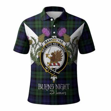 Bannatyne Tartan Family Crest Polo Shirt Scottish Burns Night Thistle Floral