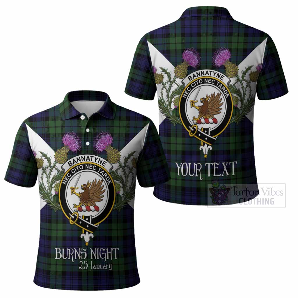 Bannatyne Tartan Family Crest Polo Shirt Scottish Burns Night Thistle Floral