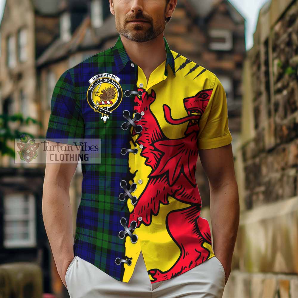 Bannatyne Tartan Family Crest Short Sleeve Button Shirt Lion Rampant Honor - Tartan Vibes Clothing