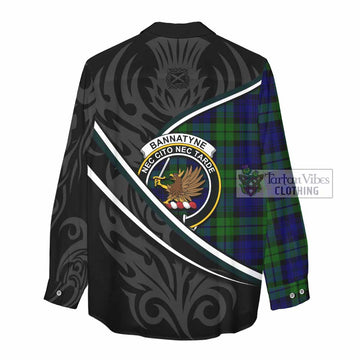 Bannatyne Tartan Family Crest Women Casual Shirt Celtic Scottish Thistle Floral - Tartan Vibes Clothing