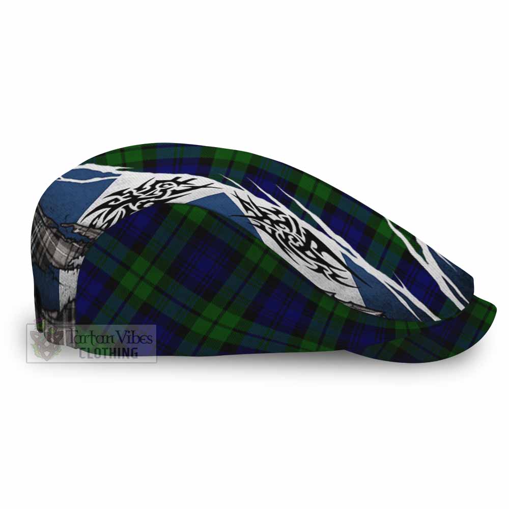 Bannatyne Tartan Flat Cap, Jeff Cap Scotland Flag Ripped Tribal Design