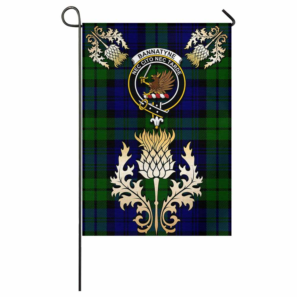 Bannatyne Tartan Garden Flag with Golden Regal Scottish Thistle Emblem - Tartan Vibes Clothing