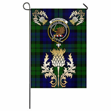Bannatyne Tartan Garden Flag with Golden Regal Scottish Thistle Emblem - Tartan Vibes Clothing
