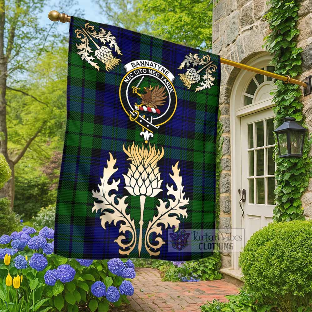 Bannatyne Tartan Garden Flag with Golden Regal Scottish Thistle Emblem - Tartan Vibes Clothing