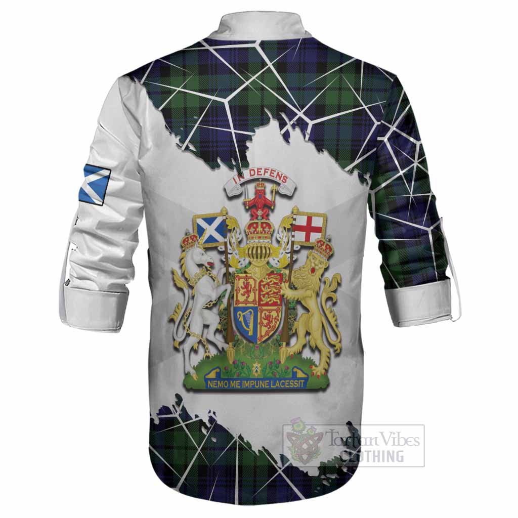 Bannatyne Tartan Ghillie Shirt with Family Crest and Lion Rampant Grunge Style