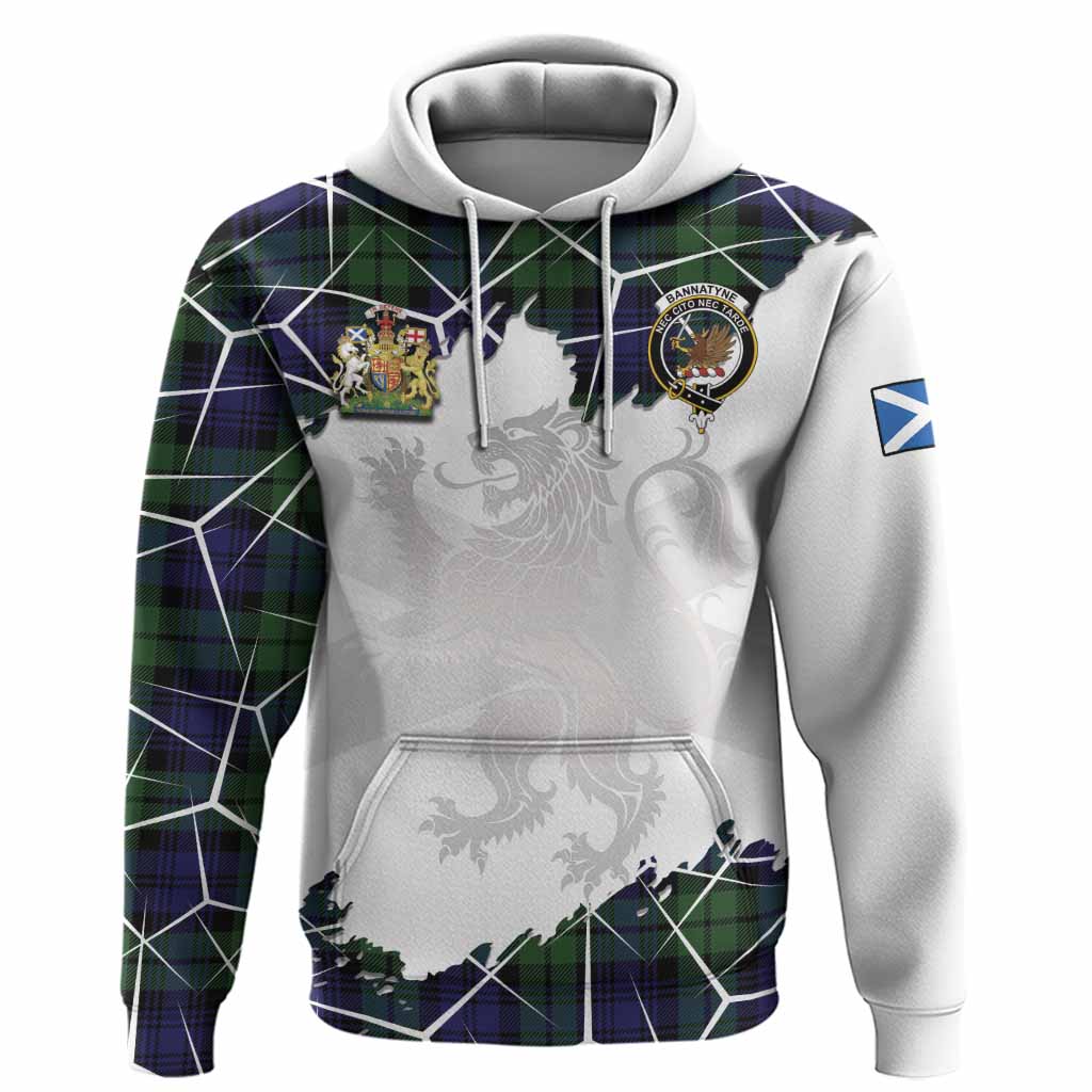 Bannatyne Tartan Hoodie with Family Crest and Lion Rampant Grunge Style